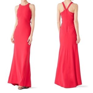 Halston Pink Red Twist Fuchsia Gown Dress
